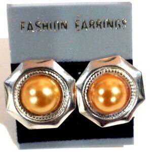 Octagon Dual tone Silver & Gold Earrings - Elegant 0.5" Fashion Jewelry - Women